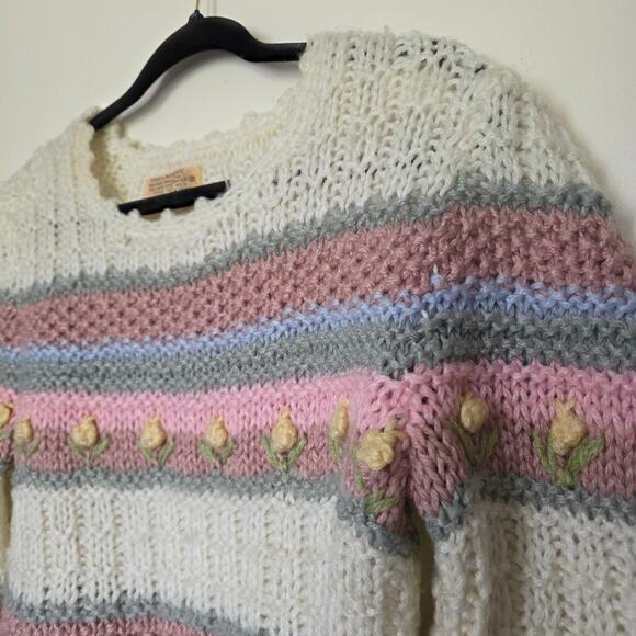 Vintage Floral Knit Sweater Women S Cottage Grandmacore Wearableart Prairie Rose - Picture 5 of 10